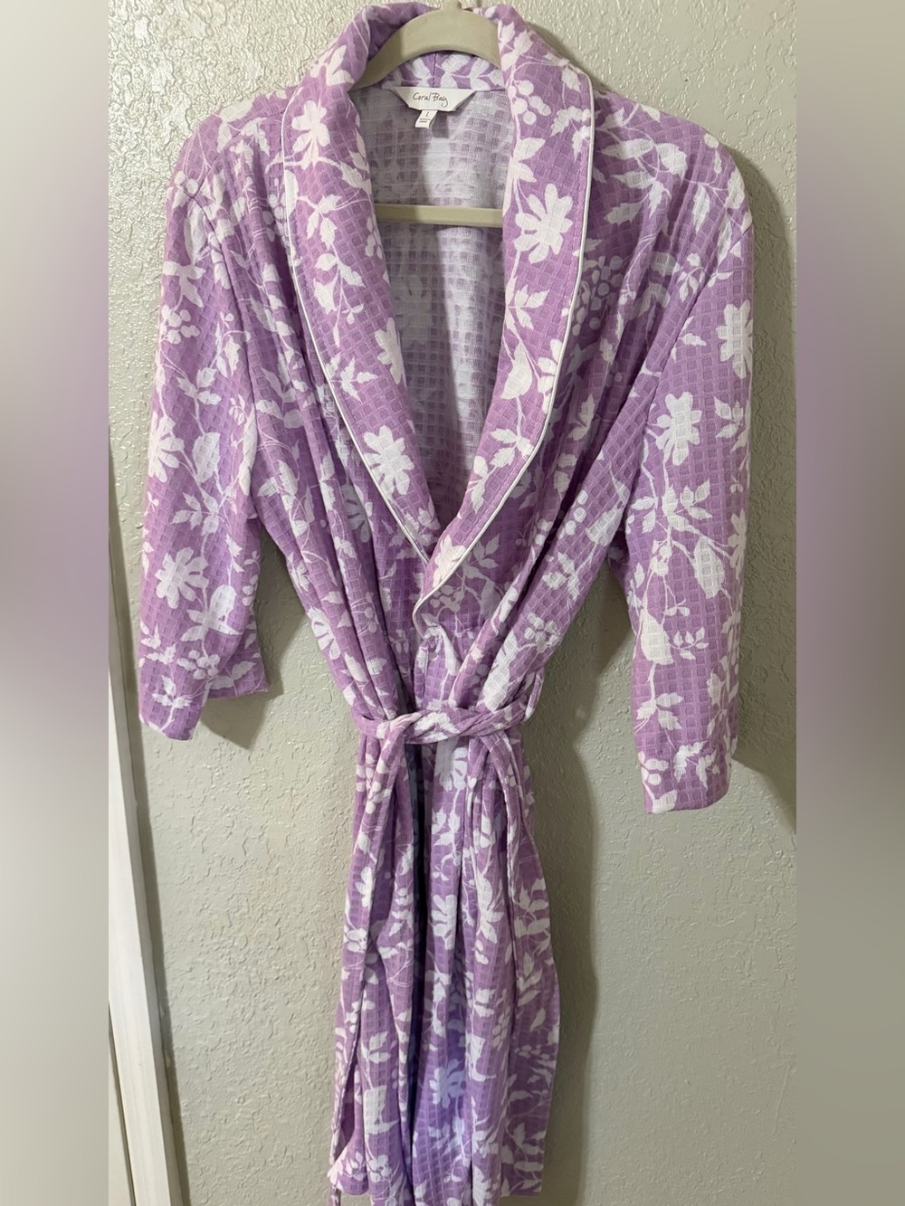 Coral Bay Lavender Floral Waffle Robe with Self Tie